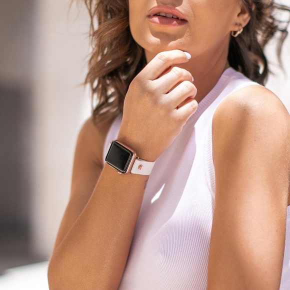 Pearl White Leather Rose Gold Apple iWatch Band main image 7